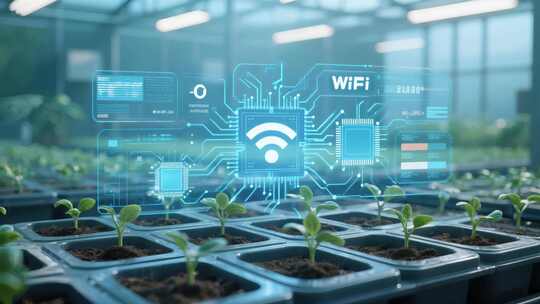 智慧农业植物生长WIFI信号科技概念视频