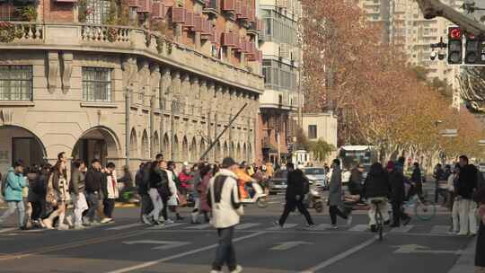 上海武康大楼武康路梧桐区街道人流车流旅游