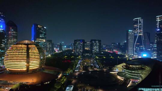 《4K超清》杭州城市阳台CBD夜景航拍