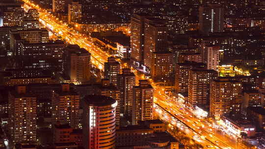 北京城市夜景马路车流繁华都市