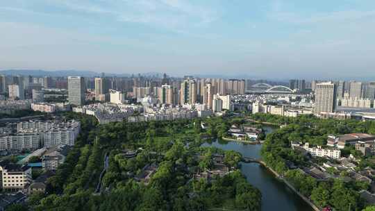 航拍浙江宁波天一阁月湖景区