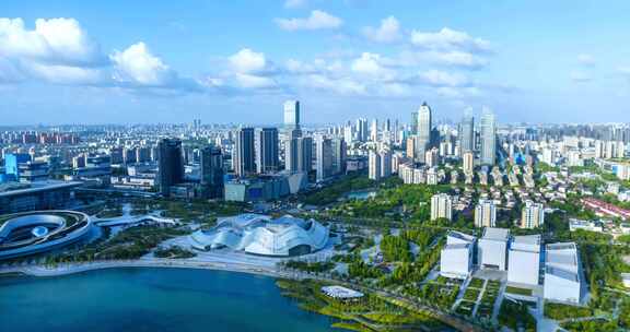 苏州狮山剧院城市建筑群空中俯瞰全景