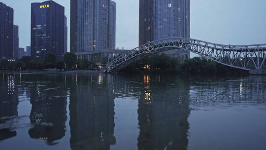 绍兴世茂中心,梅龙湖公园,湖景,夜景,景观桥