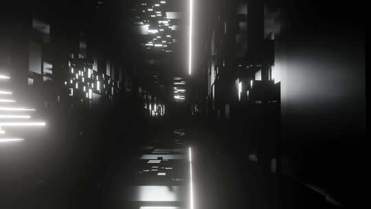 不同立方体和光条纹的无尽走廊