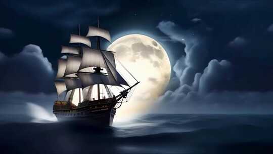 大海海上明月圆月帆船合集