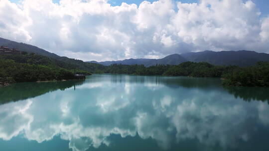 4k珠海斗门金台寺水库堤坝山水画航拍