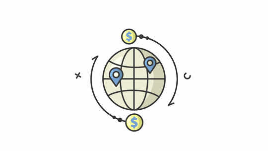 全球商业图标动画，全球金钱别针位置商业动