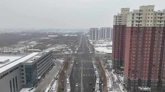 航拍城市雪景 石家庄 交通