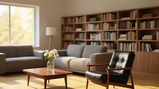 室内客厅沙发书架家居场景
