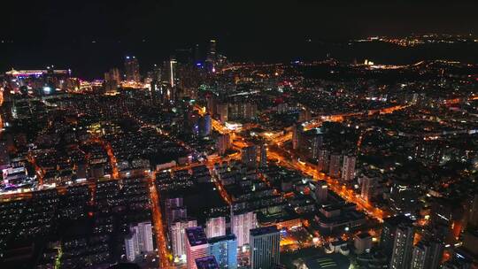 青岛CBD大融城航运中心城市航拍夜景繁华视频素材模板下载