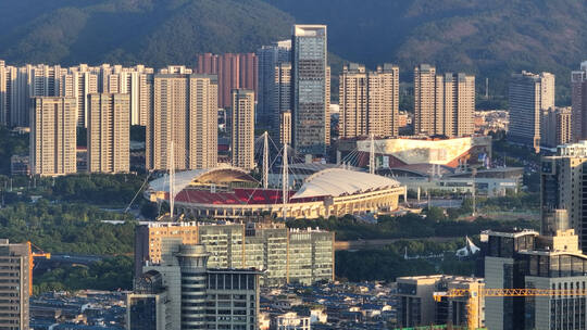 义乌江东城市地标义乌市体育场长焦航拍