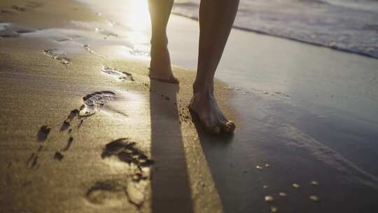 沙滩，女人，赤脚，沙滩