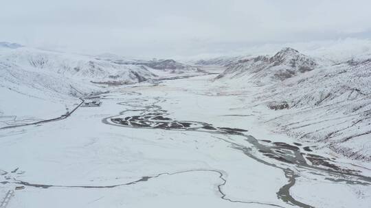 航拍冬天川藏线雪景视频素材模板下载