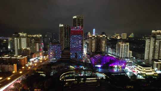 广西柳州城市夜景灯光航拍