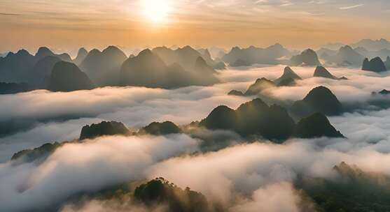 桂林山水合集山峰云海群山云雾缭绕自然风景