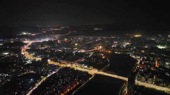 广州从化区夜景航拍从化大桥夜晚流溪河风光