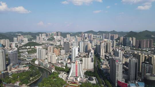 贵阳城市市中心高楼建筑全景航拍视频素材模板下载
