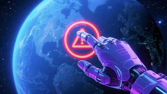 机械手指点击地球警示标志