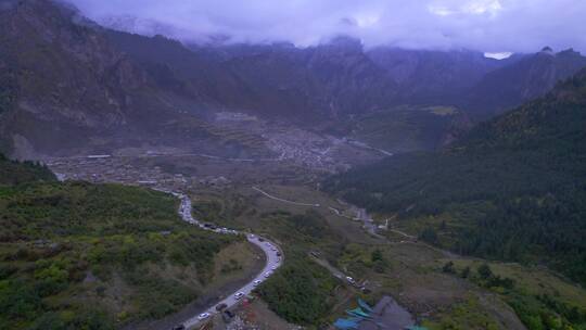 甘南迭部扎尕那藏区盘山公路自然景观航拍