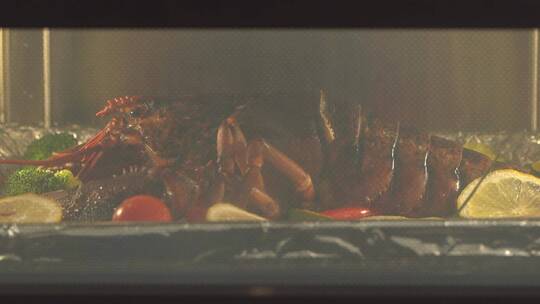 烤箱厨房延时龙虾波士顿从生到熟延时实拍视频素材模板下载
