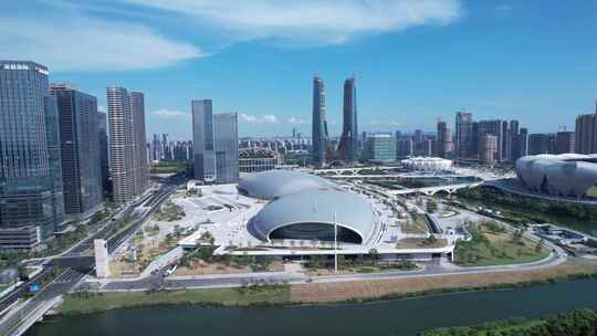 杭州奥体博览城体育场馆建筑航拍