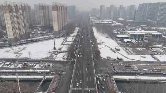 航拍城市雪景石家庄