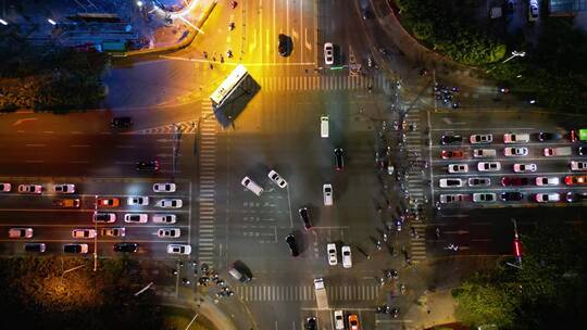 三亚城市交通夜景航拍