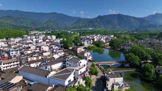 航拍中国传统水墨风安徽黟县宏村景区