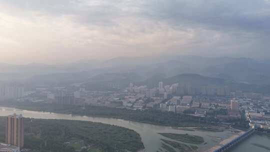 陕西宝鸡城市清晨风光航拍