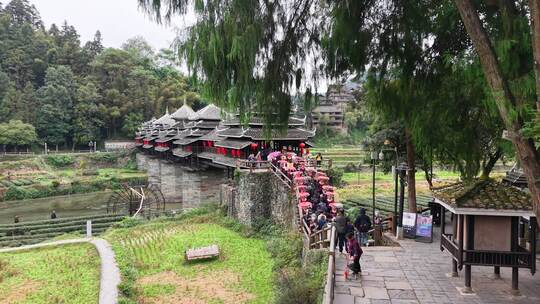 柳州三江程阳八寨景区程阳风雨桥航拍