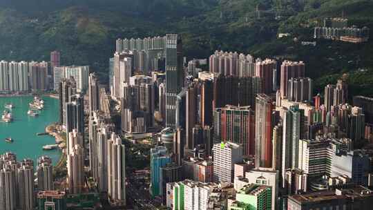 香港航拍荃湾区城市大景城市地标