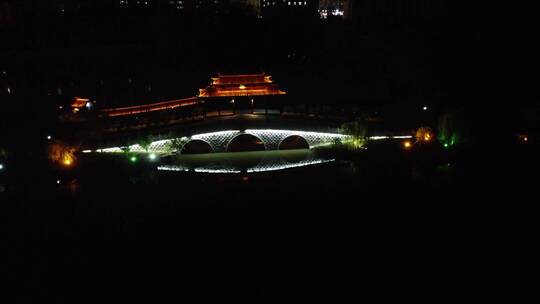 航拍湖北黄冈黄州区夜景