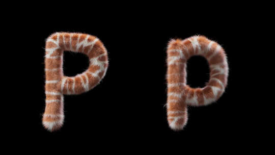 大写和小写长颈鹿羊毛字母P的3D动画