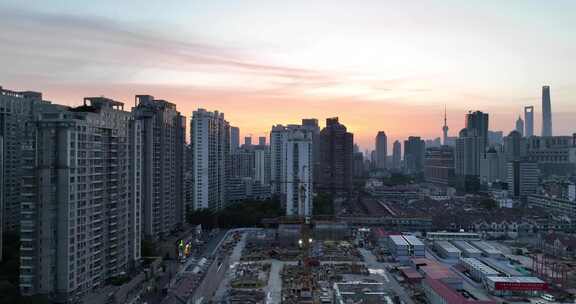 上海陆家嘴朝霞晚霞航拍