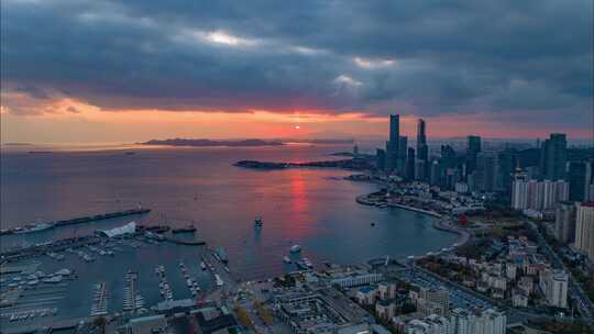 航拍延时-海岸线落日