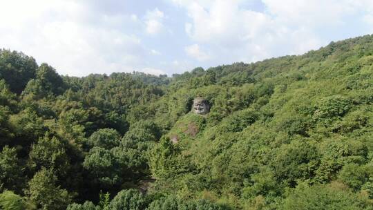 航拍浙江绍兴新昌大佛寺内景物