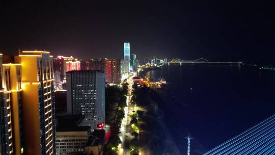 航拍湖北宜昌沿江大道CBD夜景