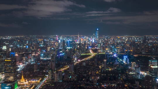 上海城市夜景延时-静安望向陆家嘴