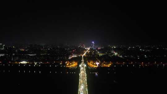 湖南湘潭城市夜景灯光交通航拍