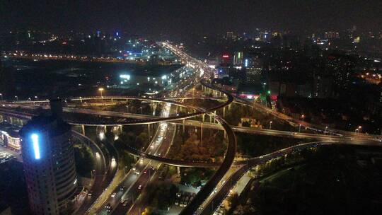 航拍 山东 济南 城市 高架桥 夜景 交通