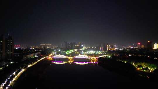 航拍河南漯河沙澧河风景区夜景