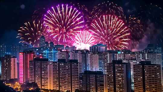 新年春节除夕烟花年夜饭团圆团聚回家过年过