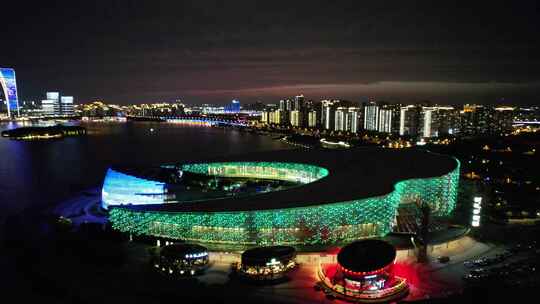 苏州东方之门文化艺术中心金鸡湖夜景