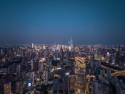 上海航拍静安夜景