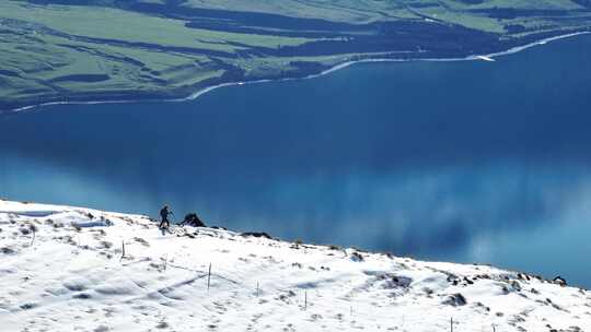 新西兰瓦纳卡湖草原湖泊雪山徒步航拍