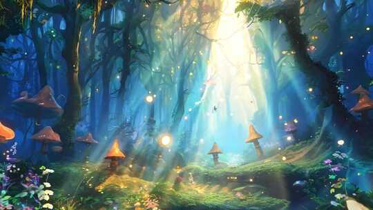 梦幻森林阳光照射场景