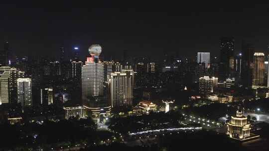 武汉长江城市夜景航拍