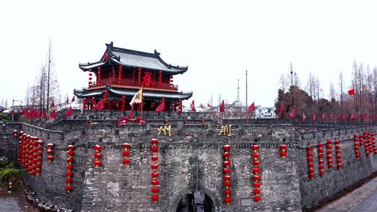 湖北荆州古城春节氛围实拍航拍视频视频素材模板下载