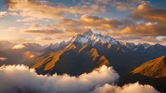 雪山云海壮丽风光