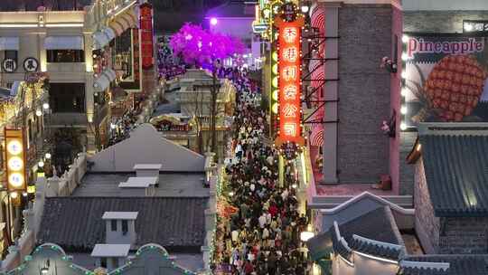 航拍鄂州地标旅游景点吴都乔街夜景